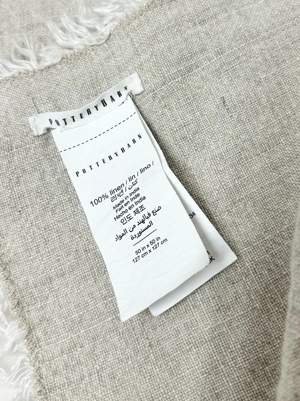 Pottery Barn Frayed linen table throw